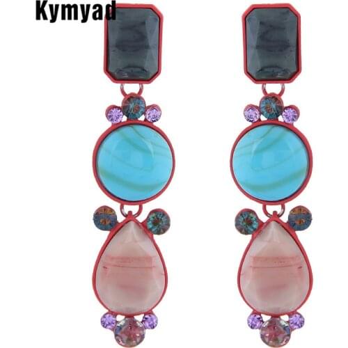 Kymyad Geometric Resin Stone Drop Earrings For Women Crystal Vintage Earings Fashion Jewelry Long Statement Earrings