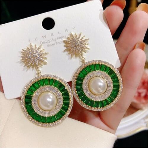 S925 Silver Needles Drop Earrings For Women Vintage Emerald T Cubic Zirconia Fine Jewelry Disc Star Luxury Bridal Accessories