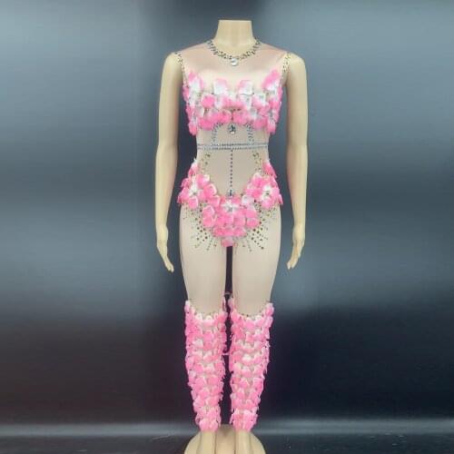 Silver Rhinestone Gold Sequin Leaves Spandex Jumpsuit Birthday Prom Leggings Outfit Women Dancer Celebrate Wear