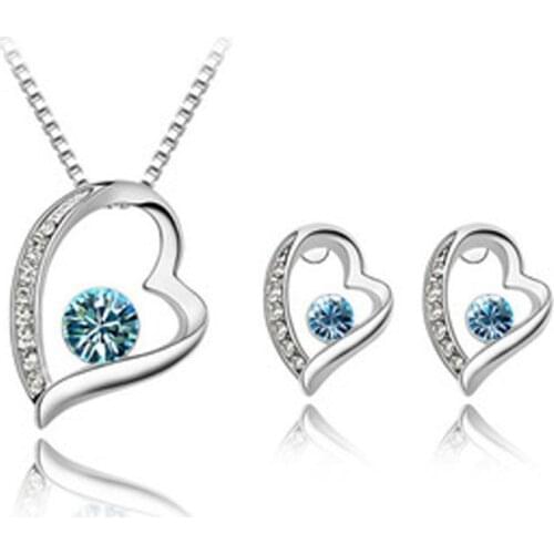 QiLeSen Fine jewelry 925 sterling silver for ladies wedding Tianchang Forever sea blue necklace earrings set yw054