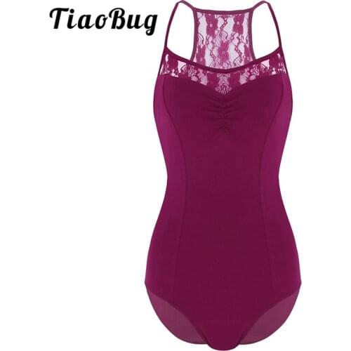 TiaoBug Women Cotton Ballet Leotards Female Floral Lace Gymnastics Leotard Sports Bodysuit Professional Ballet Costume Dancewear