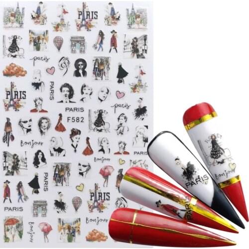 YZWLE 1 PC Self-adhesive Angel flower pattern 3D Nail Decal Stickers Manicure Nail Art Decoration nails Accessories Supplies