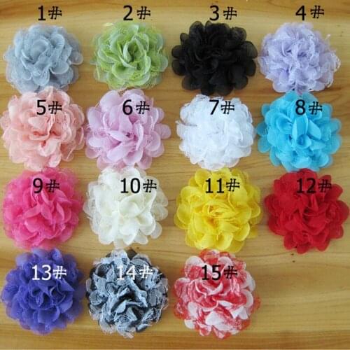 30pcs/lot 4.5" 15colors Artificial Fabric Flowers For Headbands Chic Shabby Chiffon Lace Flowers For Mesh Hair Accessories