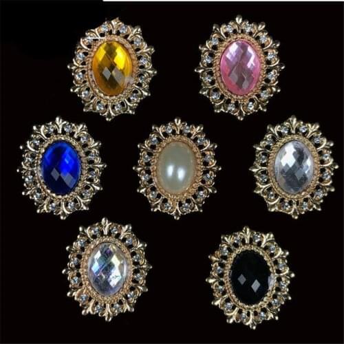 10PCS Rhinestone Buttons Snap Jewelry Buckle Flat Back Pendant Mirror Drill Pearl Diy Bridal Headdress Shoes Clothing Bow Decor