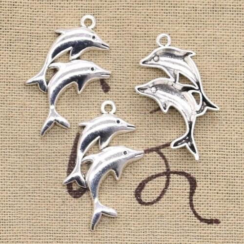 15pcs Charms Double Dolphin Show 32x22mm Antique Silver Color Pendants DIYCrafts Making Findings Handmade Tibetan Jewelry