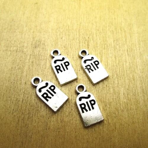 30pcs-- 8*10MM Alloy RIP one side Charms Pendant Jewelry Findings DIY necklace/ bracelets charms antique silver tone
