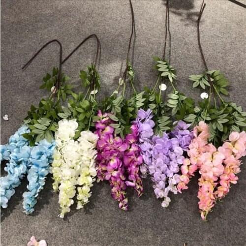 5pcs Silk Wisteria Flower Vine Artificial Hydrangea flower branches 43.3" for Wedding Home Artificial Floral Decoration