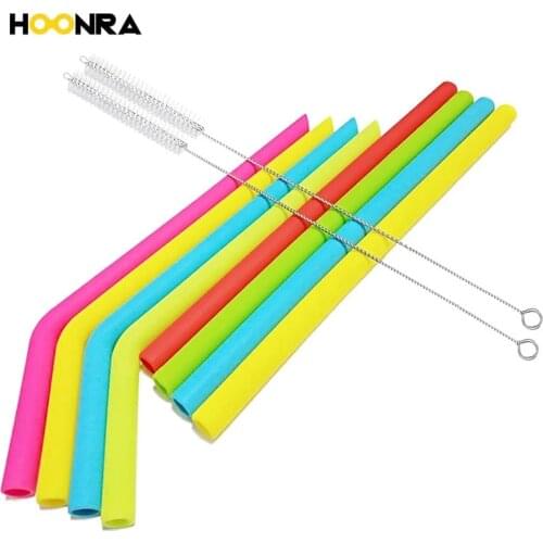 HOONRA 8Pcs Reusable Silicone Straw Straight Drinking Straws Cleaning Brush Big Silicone Straws Set Fit 30/40 OZ Tumbler