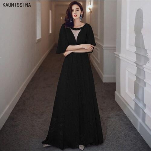 Sparkle Sequined Evening Dresses V-neck Evening Dress Elegant Robe De Soiree Plus Size Evening Gown Floor-Length Prom Dresses