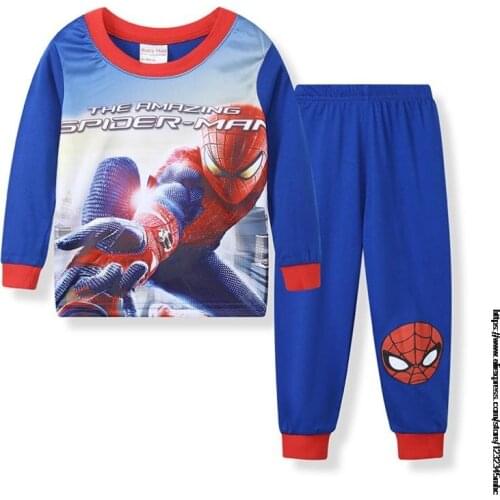 Disney Children Sleepwear Kids T Shirt+Pant Sport Set Spring Autumn Full Sleeve Cotton Baby Girls SpiderMan Pajamas Sets