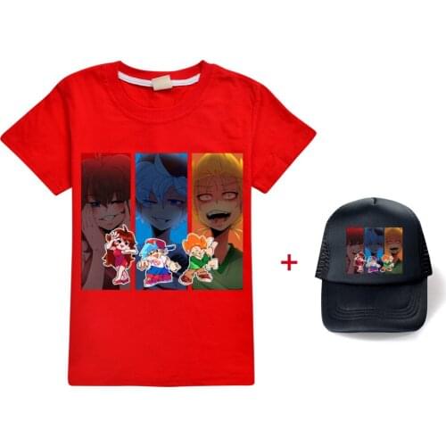 2021 Kids Boys Friday Night Funkin Clothes Girls 3D Funny T-shirts+cap Costume Children summer Clothing Kids Tees Baby Tshirts
