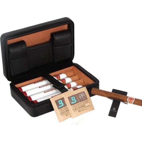 GALINER Leather Humidor Box Travel Cigar Case Humidor Luxury Cedar Wood For 4 Cohiba Cigars W/ Humidors Humidifier Cigar Holder