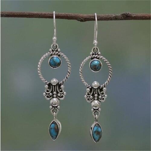 Indian Tribal Personality Natural Dangle Drop Earrings Resin Stone Ethnic Vintage Hanging Earrings 2021 For Women