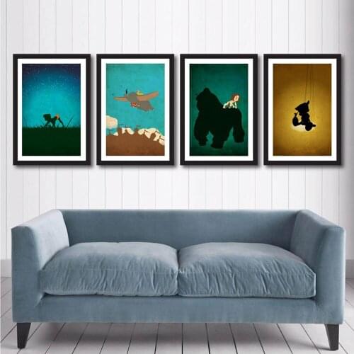Canvas Painting Kid Room Decor Pixar Cartoon Animation Movie Poster Abstract Vintage Disney Dumbo Tarzan Home Decoration Picture