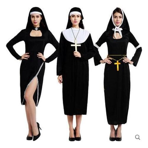 New Lovers Polyester Maria Priest Halloween Masquerade Cosplay Jesus Christ Costume adult Black Nun Robes Parent child clothing