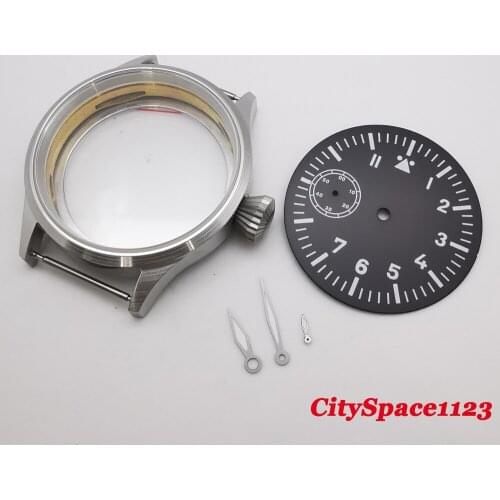 Mens watch case Corgeut 43mm Brushed Sapphire case sterile dial hands fit ETA 6497 st3600 hand winding movement