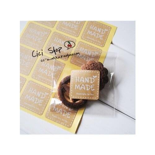600 Square"Hand Made" Sticker / Kraft Paper Adhesive Label ,For Baking Gift Packaging Bag Seal,3.5x3.5cm
