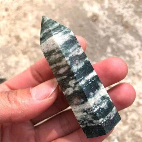 Natural Stone Crystal Point Green Zebra Stripe Healing Obelisk Quartz Wand tower