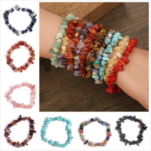 Natural Crystal Chakras Bracelet Gemstone Chips Jewelry Bracelet Amethyst Black Agate Clear Crystal Aquamarine Green Aventurine