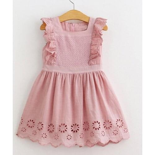 2020 New Summer Casual Girls Dress Bohemian Style Ruffled Openwork Square Collar Sleeveless Flower ChildrenS Dress