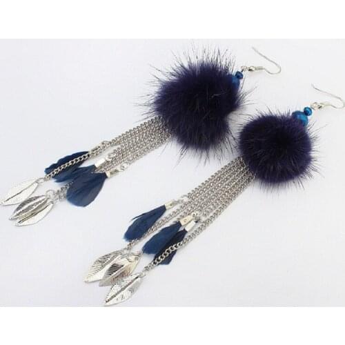 New Fashion Leaves Tassel Drops Earrings Jewelry Retro Feather Hairball Earrings Jewelry For Women Gift