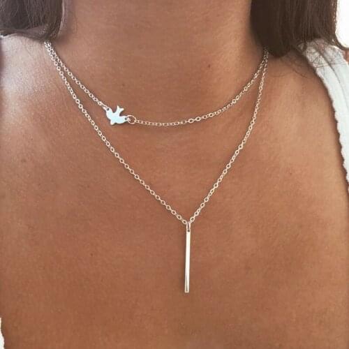 Simple Delicate Double Layer Peace Dove Geometric Metal Strip Pendant Necklaces Women Vintage Clavicle Necklace Jewelry YN404