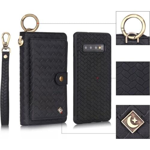 POLA For Samsung Galaxy S8 S9 S10 plus Note 8 9 10 Luxury Woven pattern zipper Business Leather Magnetic Wallet Case Split Cover