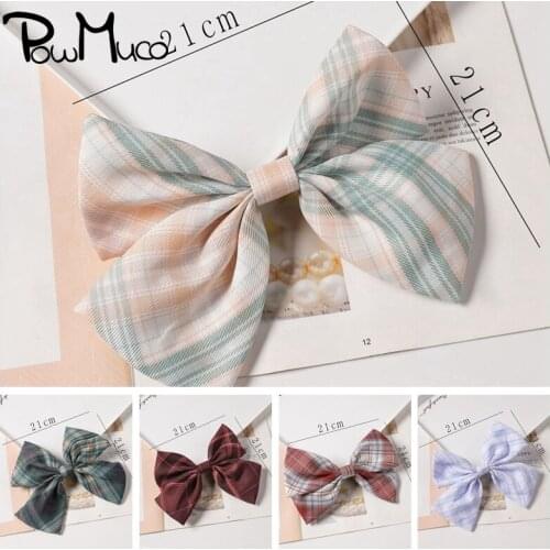 Powmuco 21*21 CM Fashion Handmade Fabric Bows Hairpins Soft Plaids Bowknot Duckbill Clips Clothing Accessories Party Decoration