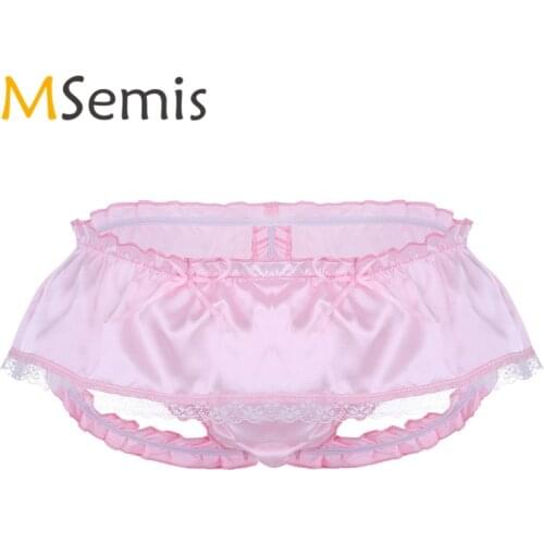 Mens Lingerie Shiny Satin Ruffled Bums Straps Skirted Panties Sissy Panties for Men Lace Briefs Underwear Male Sissy Gay Panties