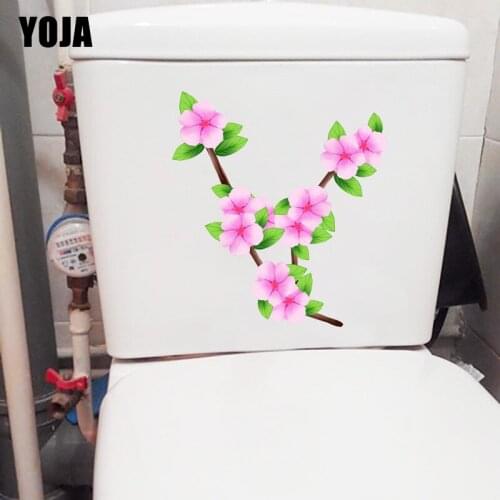 YOJA 19.6X21.4CM Peach Blossom Branch Bathroom Toilet Seat Stickers Home Wall Decor Decal T1-1479