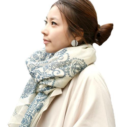 Womens Fashion Porcelain Pattern Print Long Big Wrap Soft Autumn Winter Scarf