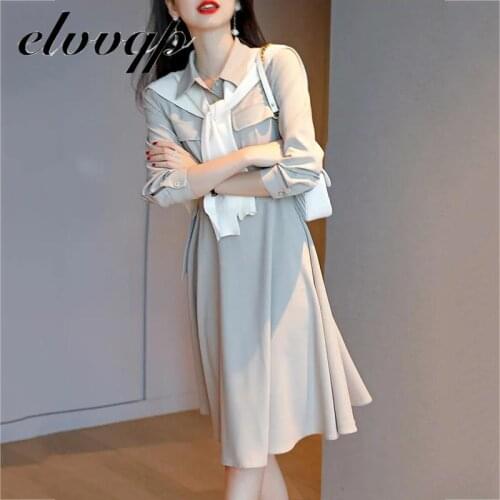 New Autumn Winter Shirt Dress Fashion Women Casual Elegant Office Work Dress Retro Runway Designer Ol Belt Ladies Dress Female
