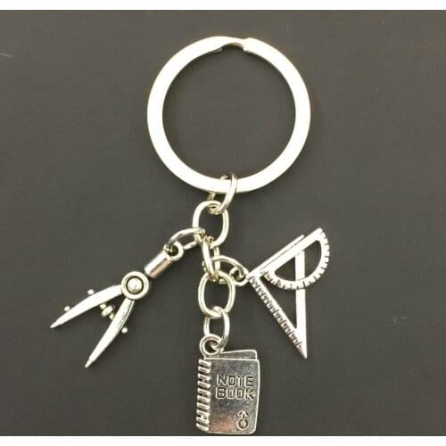 1 piece of brand new jewelry teacher key chain student key ring ruler compass book pendant as a gift
