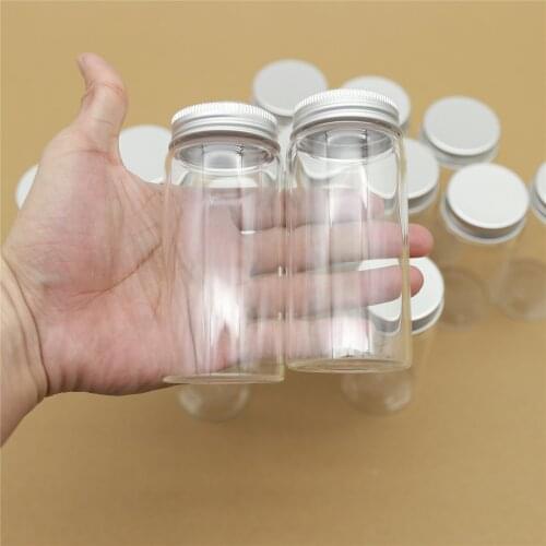 12pcs/lot 47*100mm 130ml Spicy Glass vial Bottle jars Silver Screw Cap mini Jars DIY Craft Transparent jars empty bottles
