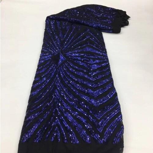 2021 African Lace Fabric High Quality Organza French Cord Embroidery blue Sequins Tulle Lace Fabric For Nigerian Party Dress