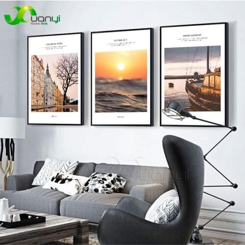3 Panel Modern Blue Seascape Sunset Canvas Art Painting Print On Canvas Poster Wall Picture For Living Room Decoration Unframed