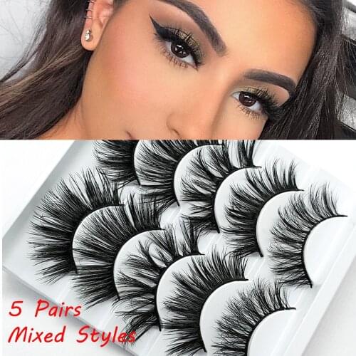 5 Pairs Handmade 3D Soft Faux Mink False Eyelashes Thick Wispy Fluffy Cross Long Lashes Natural Makeup Eyelash Extension Tools