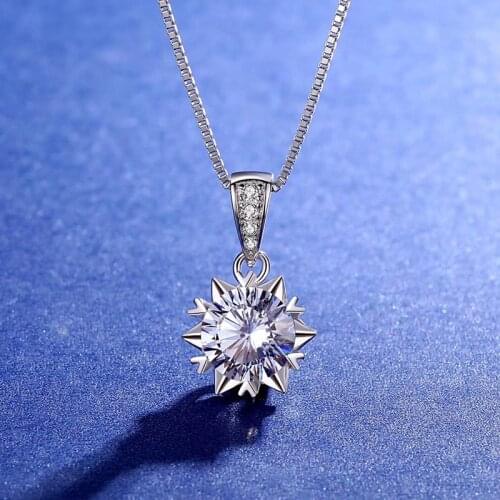 BOEYCJR 925 Silver 1ct/2ct D color Moissanite VVS Engagement Elegant Snowflake Pendant Necklace for Women Anniversary Gift
