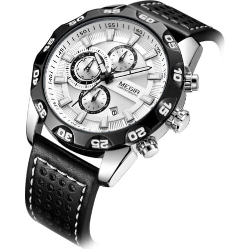 MEGIR Quartz Men Watches Top Luxury Brand Leather Strap Chronograph Sport Wrist Watch Men Clock Relogio Masculino Reloj Hombre
