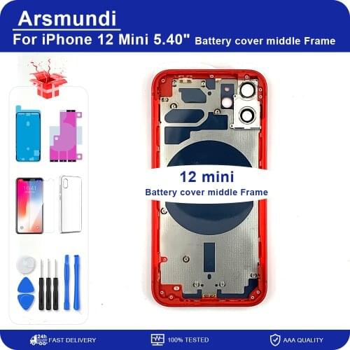 For iPhone 12 Mini Battery Back Cover + Middle Chassis Frame + SIM Tray + Side Key Parts Housing Case No Flex Cable