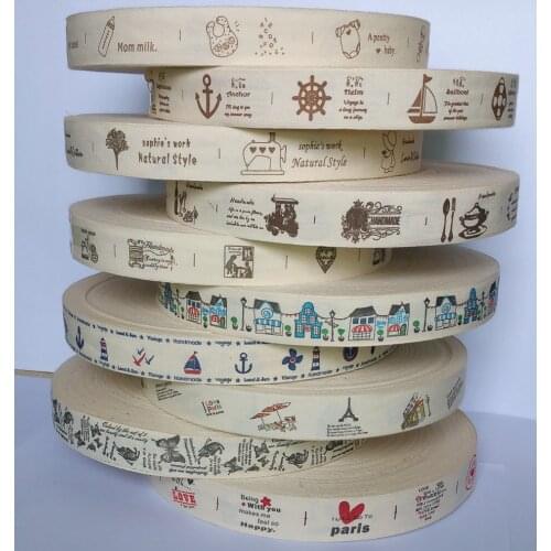 25mm width Printed Cartoon Fabric Cotton Ribbon Tape 10Yards Wedding/Home crafts decoration Handmade garment accessories