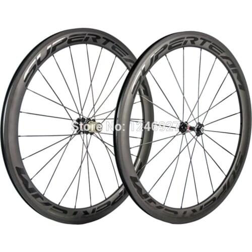 Superteam 50mm Clincher Carbon Wheels Front&Rear Glossy Letter Road Bike Carbon Wheelset Racing Bike/Bicycle