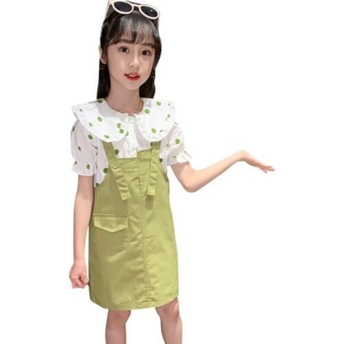 Kids Clothes Girls Dot Blouse + Jumpsuit Teenage Girls Clothing Casual Style Children Clothes Girl Summer Childrens Clothes Gir
