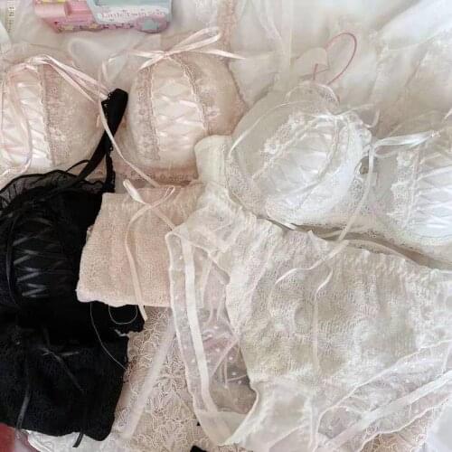 Womens Underwear Set Lolita Japanese Bra and Panty Ethika Women Set 2 Piece Green Lingerie Femme Kawaii Bra Panties Bralette