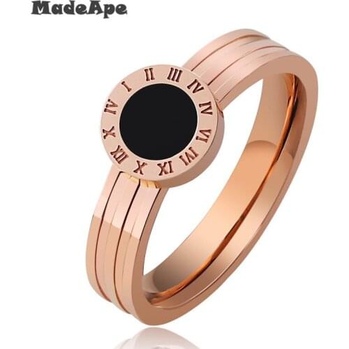 MadApe Fashion Roman Number Shell Luxury Engagement Wedding Rose Gold Rings Titanium Steel For Women Girl Jewelry