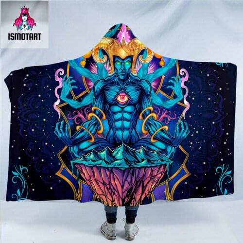 Meditating God Flyland by Ismot Esha Hooded Blanket Psychedelic Microfiber Sherpa Blanket Wearable Blanket Blue Blanket Hoodie