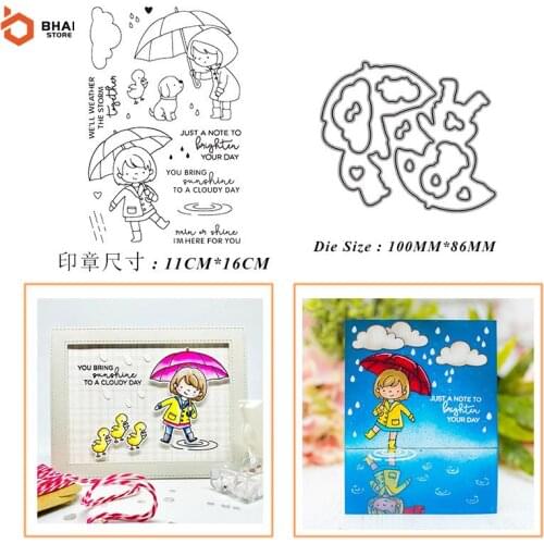 Umbrella Girl Metal Cutting Dies DIY Scrapbooking for Photo Album Decorative Silicone Clear Stamps