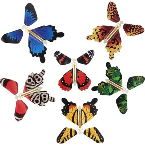 Metal Bracket Butterfly Rubber Band Power Wind Up Butterfly Toy (6Pcs)