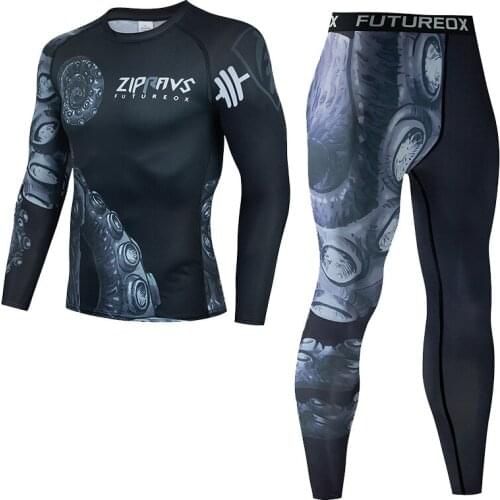 Mens Bjj Rashgaurd Sets MMA T-shirt +Pant GI Kickboxing Male Kit MMA Compression Clothing Jiu jitsu t-shirt+Leggings Sport Suit