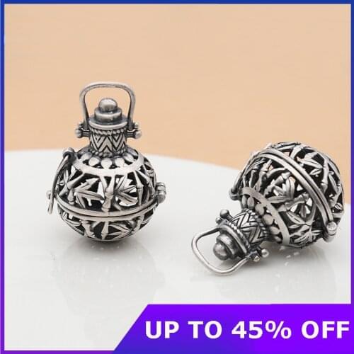 Genuine 925 Sterling Silver Aromatherapy Necklace Pendant For Women With Hollow Bamboo Ethnic Amulets And Talismans Jewelry